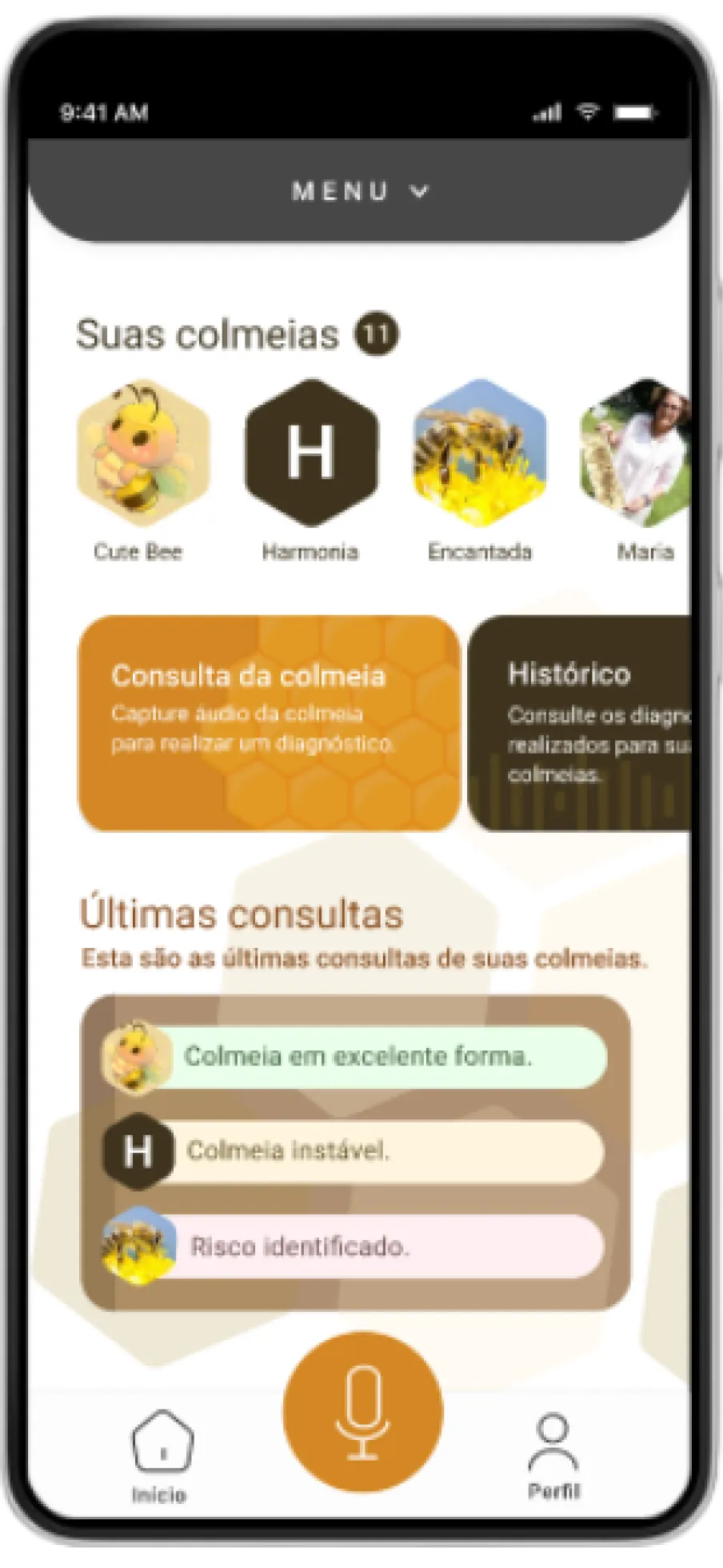 Página inicial do app